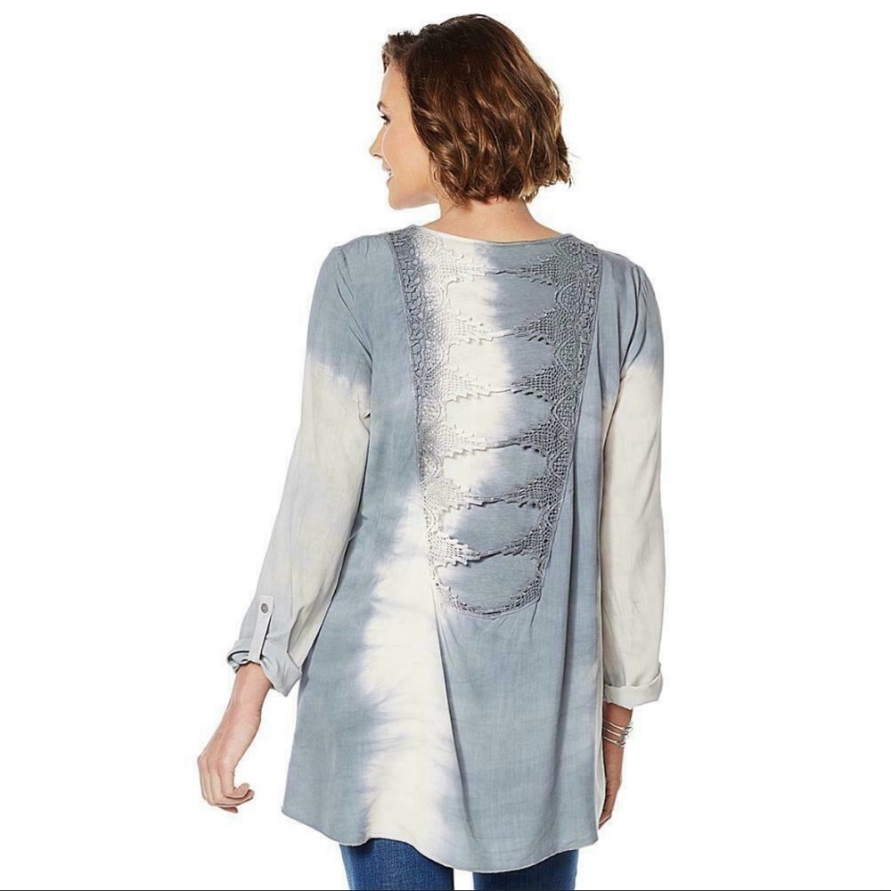 BELLE FRANCE Sequined Tie Dye Lace Back Tunic